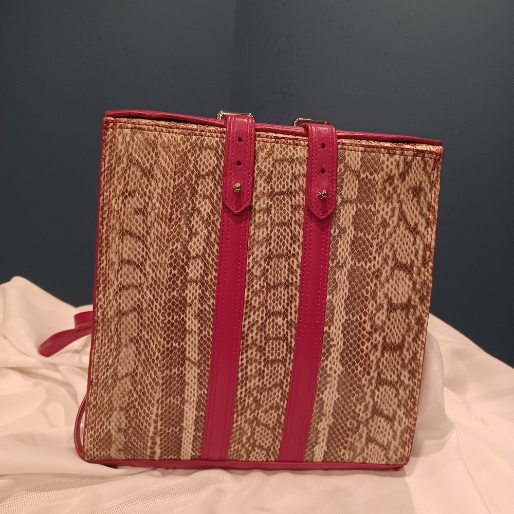 Pre-owned Pink Palethorp Snake Print Faux Leather Backpack Purse